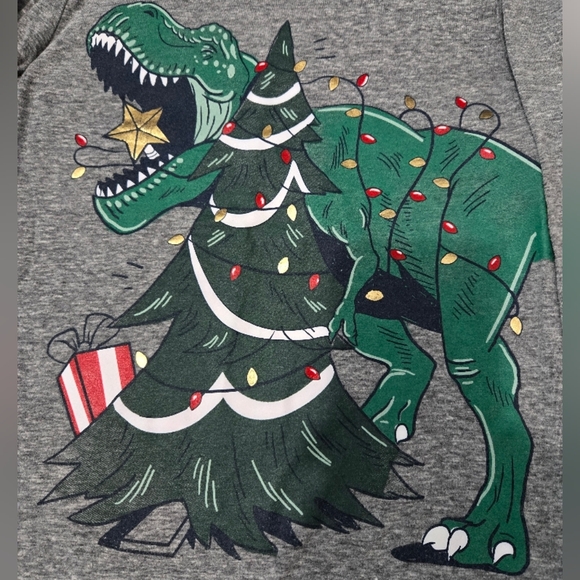 Carter's Gray Dinosaur Christmas Tree Boys Long Sleeve Tee - Picture 3 of 4